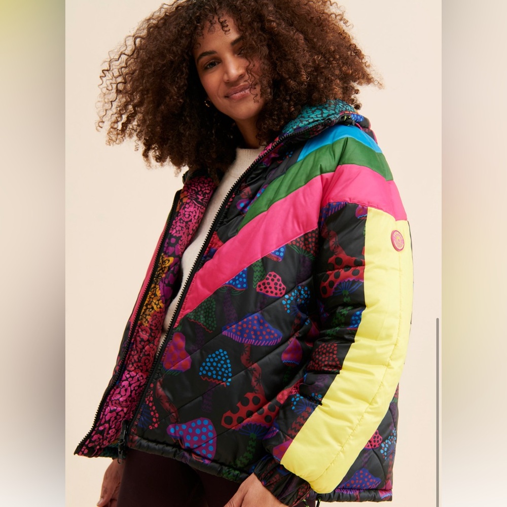 Farm Rio Mushroom Neon Puffer Coat EUC size large